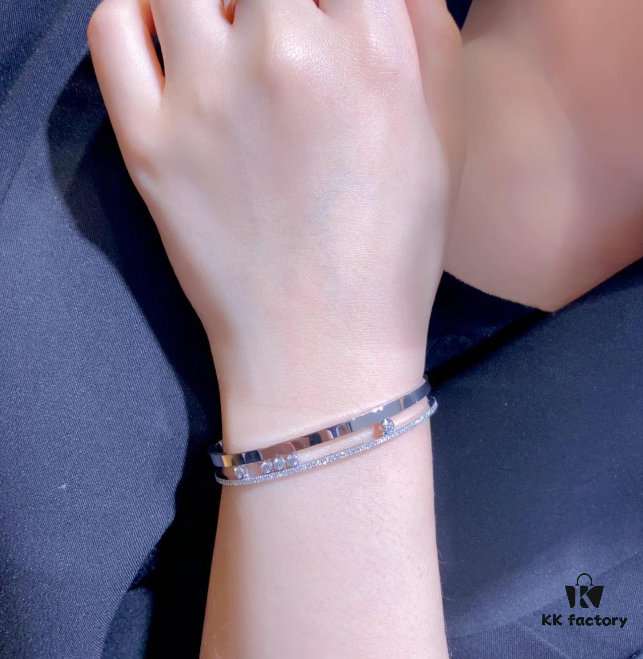 6930181712f62673a6face31 Hot Hollywood's Trendiest Luxury Jewelry Brand Messika, Semi-Diamond Sliding Bracelet, Elegant 925 Sterling Silver Plated with K-Gold