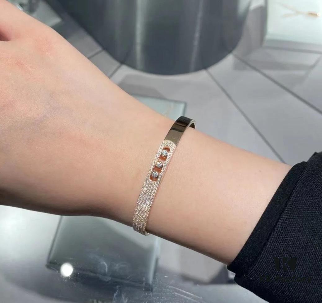6930182b12f62673a6face51 Hot Hollywood's Hottest Luxury Jewelry Brand Messika, Full Diamond Slide Bracelet, Elegant 925 Sterling Silver with Gold Plating, Platinum and Rose Gold Rolling Diamonds