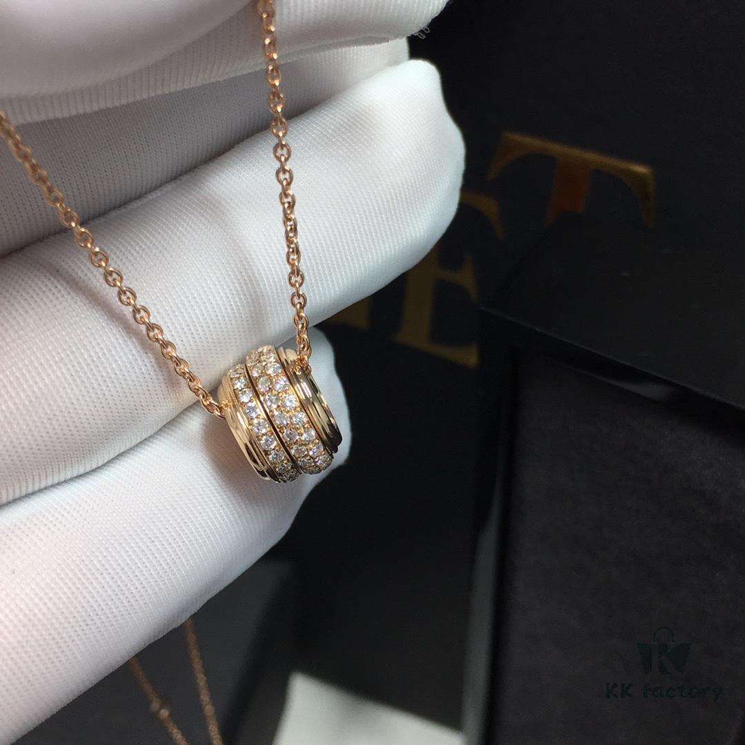 Piaget Rotating Double Row Full Diamond Necklace in Champagne Gold and White Gold, In Stock