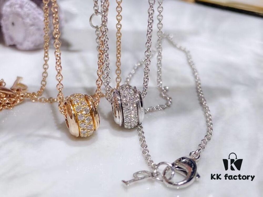 6930183512f62673a6face62 Piaget Rotating Double Row Full Diamond Necklace in Champagne Gold and White Gold, In Stock