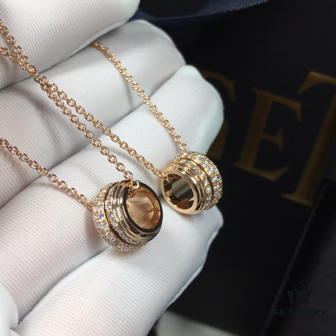 Piaget Rotating Double Row Full Diamond Necklace in Champagne Gold and White Gold, In Stock
