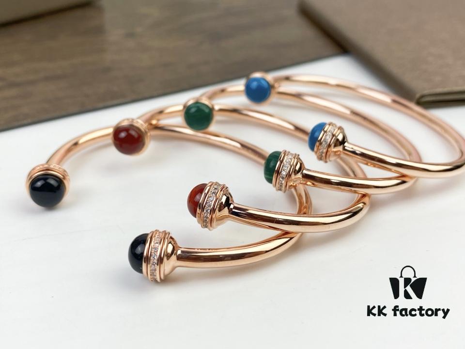 693018d512f62673a6facf57 Piaget Possession Bracelet in Rose Gold with Rotating Circle Set with Two Cabochon Stones and Pavé Diamonds