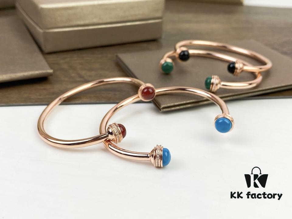 693018d512f62673a6facf5a Piaget Possession Bracelet in Rose Gold with Rotating Circle Set with Two Cabochon Stones and Pavé Diamonds