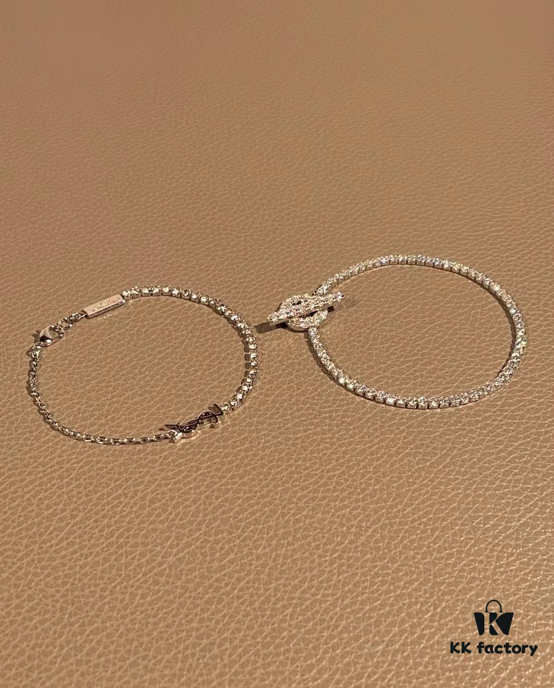 693019bc12f62673a6fad064 YSL Saint Laurent Half-Paved Bracelet & Hermès Pig Nose Fully Paved Diamond Bracelet