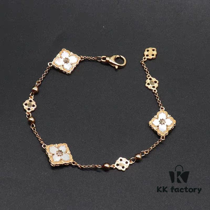 693019cc12f62673a6fad07b Italian Luxury Jewelry Brand Buccellati Vintage Royal Style Clover Four-Petal Flower Diamond-Embedded Shell Agate Chalcedony Reversible Three-Flower Bracelet