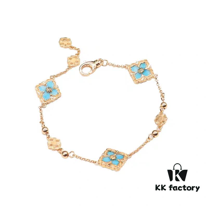 693019cd12f62673a6fad07d Italian Luxury Jewelry Brand Buccellati Vintage Royal Style Clover Four-Petal Flower Diamond-Embedded Shell Agate Chalcedony Reversible Three-Flower Bracelet