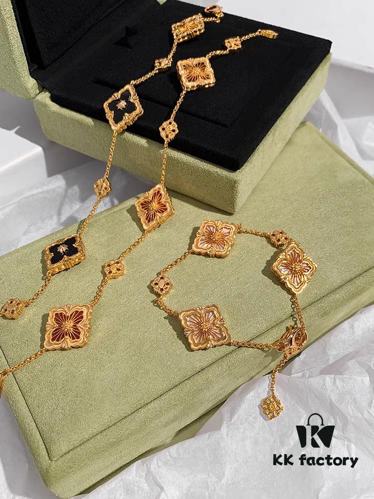 693019d012f62673a6fad081 Italian Luxury Jewelry Brand Buccellati Vintage Royal Style Clover Four-Petal Flower Diamond-Embedded Shell Agate Chalcedony Reversible Three-Flower Bracelet