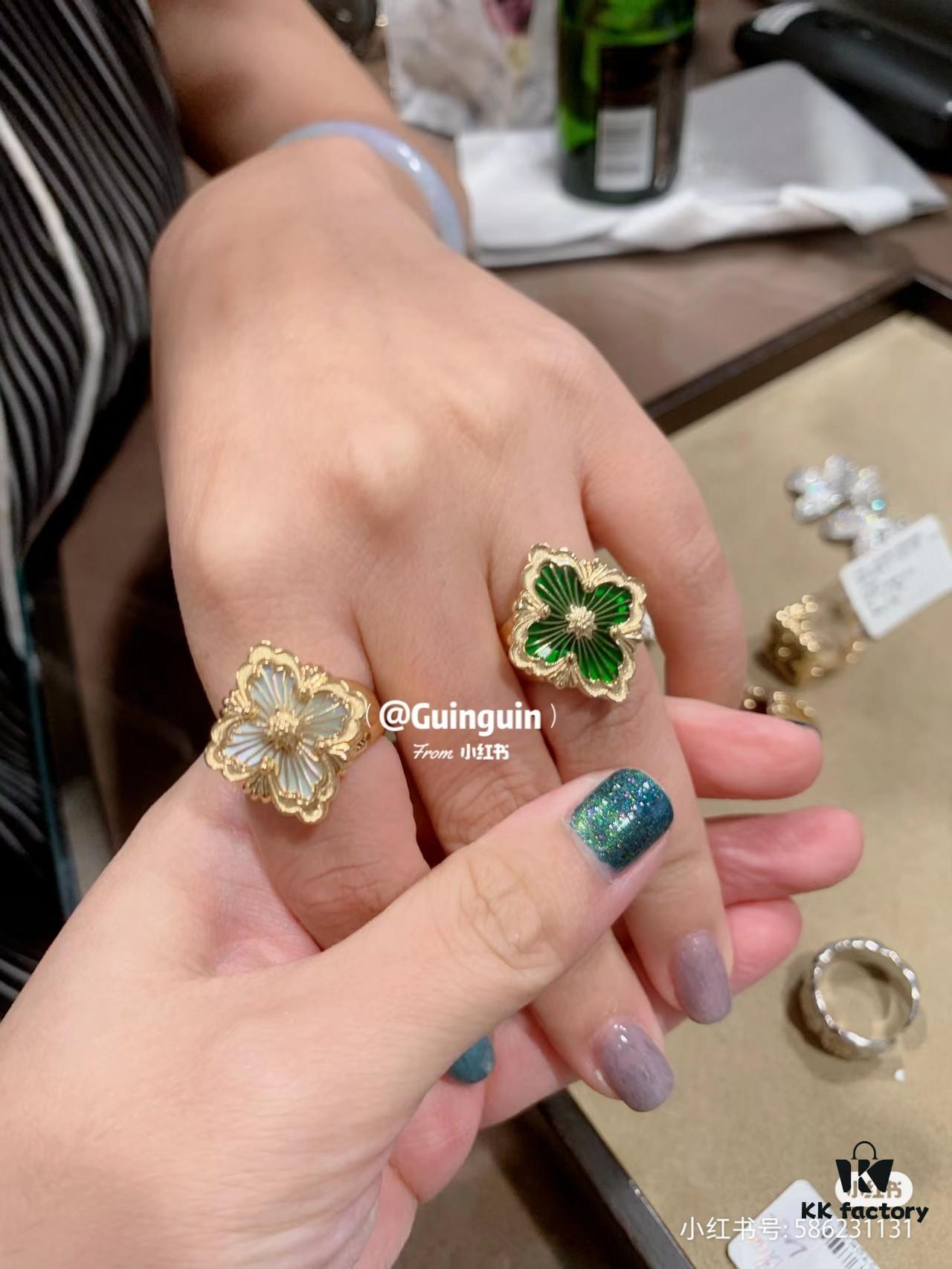 693019db12f62673a6fad090 Buccellati Red, Pink, Blue Chalcedony, Black Onyx, White Shell, Green, Gray Shell, Turquoise Blue Open Ring in Rose Gold and White Gold In Stock