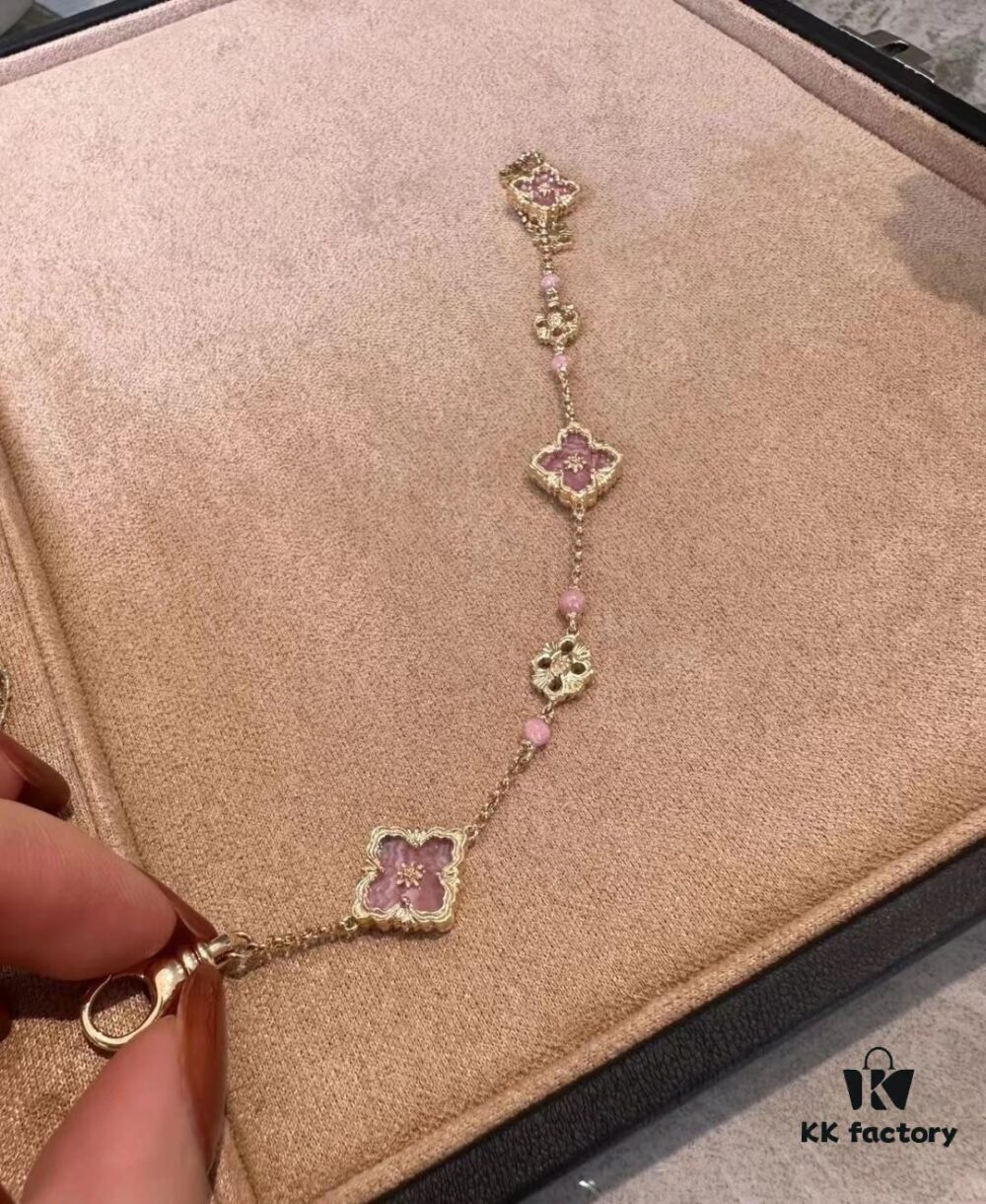 693019f612f62673a6fad0b4 Buccellati Rhodonite Three-Flower Bracelet in Limited Edition Red, Often Out of Stock, A Beauty Unique from VCA