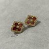 69301a3712f62673a6fad0fa Buccellati Opera Grand Red Enamel Earrings, Vintage Court-style Four-Leaf Clover, Large Size
