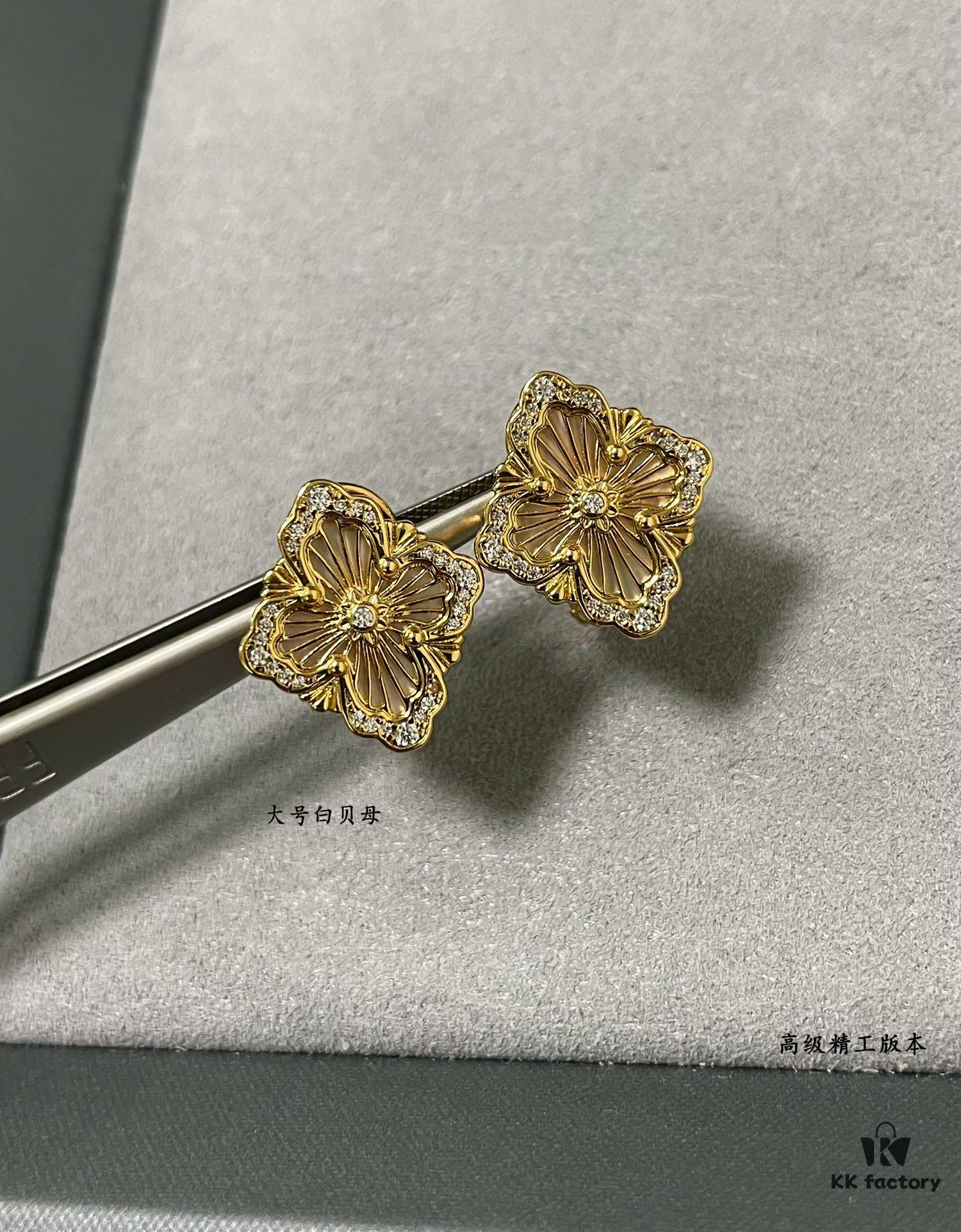 69301a4612f62673a6fad108 Buccellati Opera Grande White Mother-of-Pearl Earrings, Vintage Court-style Clover, Exuding Italian Elegance