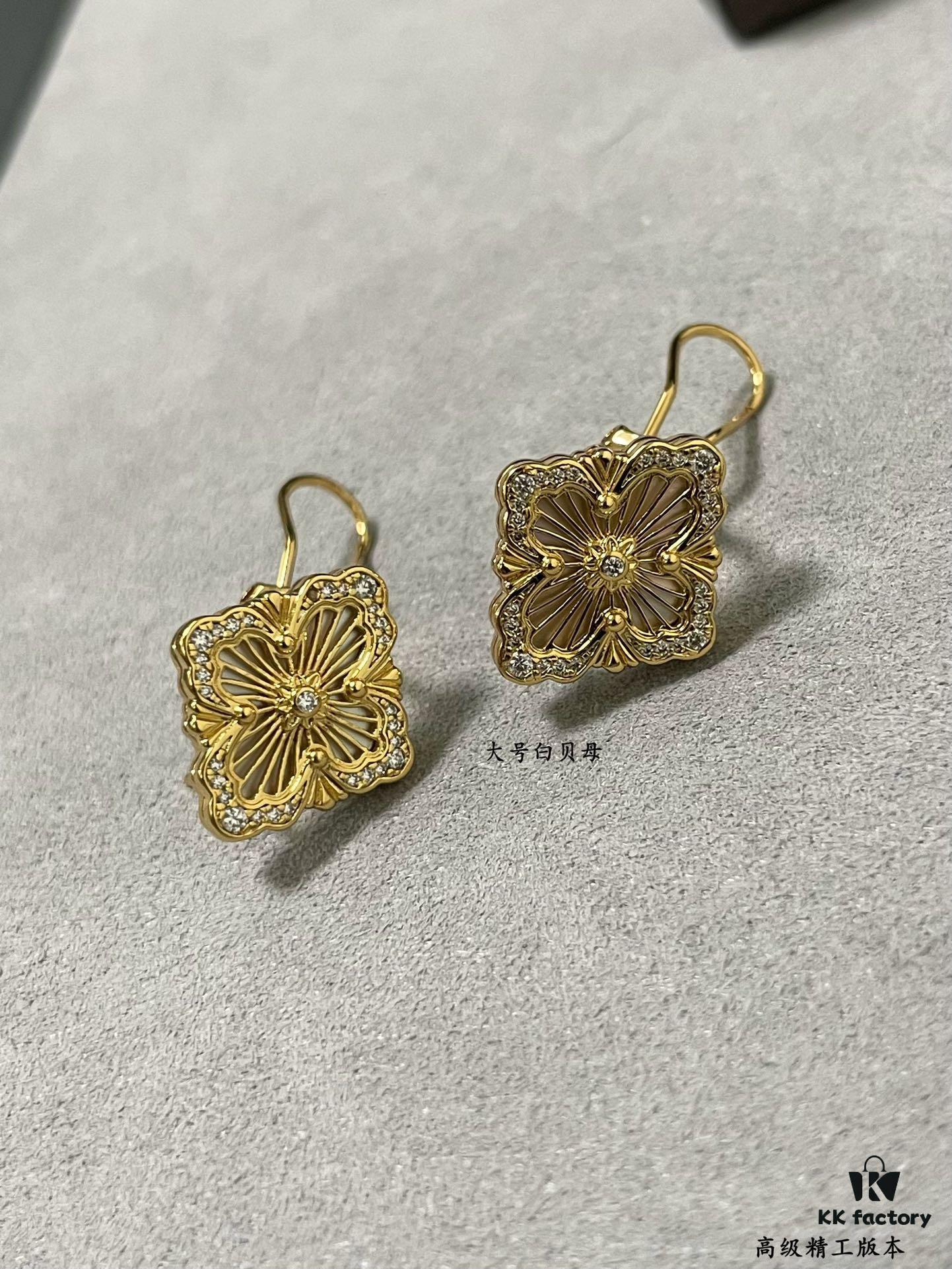 69301a4712f62673a6fad109 Buccellati Opera Grande White Mother-of-Pearl Earrings, Vintage Court-style Clover, Exuding Italian Elegance