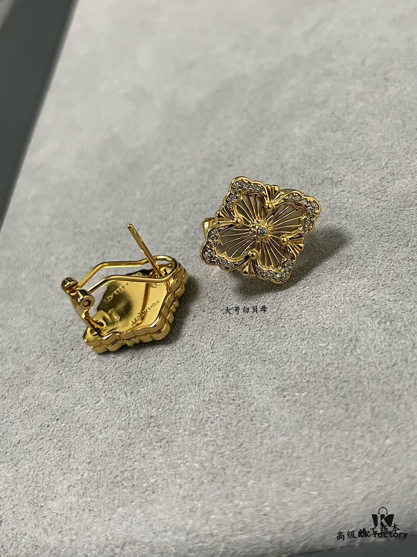 69301a4712f62673a6fad10b Buccellati Opera Grande White Mother-of-Pearl Earrings, Vintage Court-style Clover, Exuding Italian Elegance