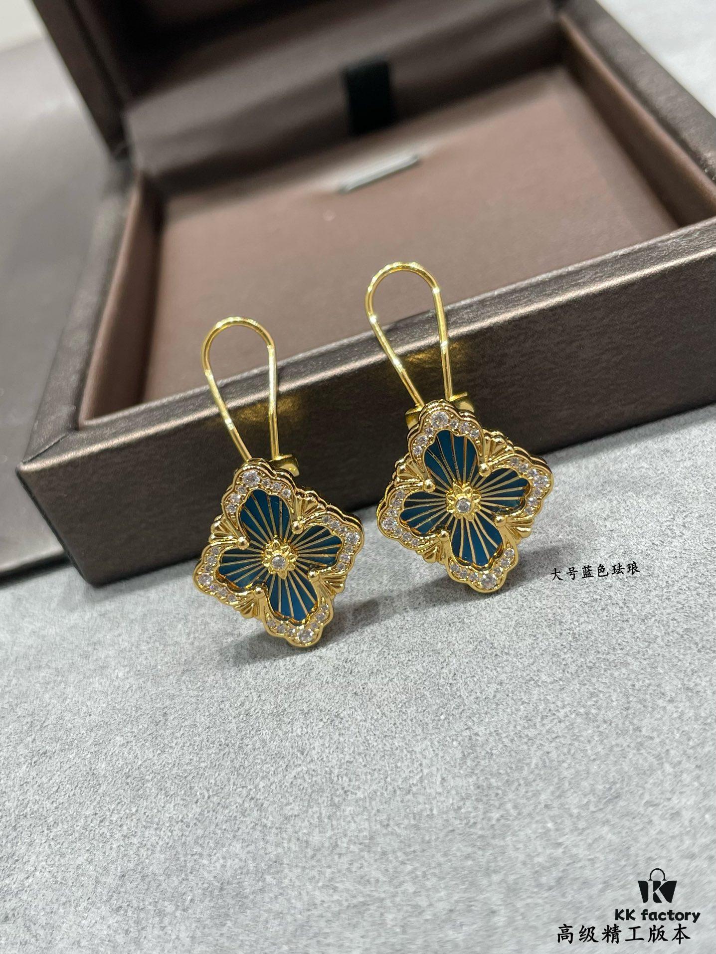 69301a5812f62673a6fad117 Buccellati Opera Grande Series Large Blue Enamel Earrings, Baroque-Style Four-Leaf Clover with Rigato Silk-Textured Finish