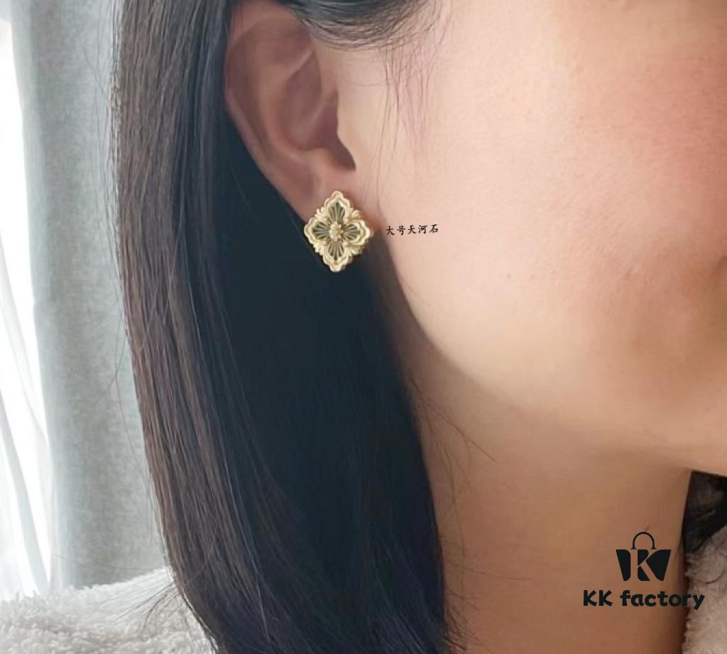 69301a5e12f62673a6fad11d Buccellati Opera Grande Series Large Amazonite Earrings, Four-Leaf Clover Design with Renaissance Court Style