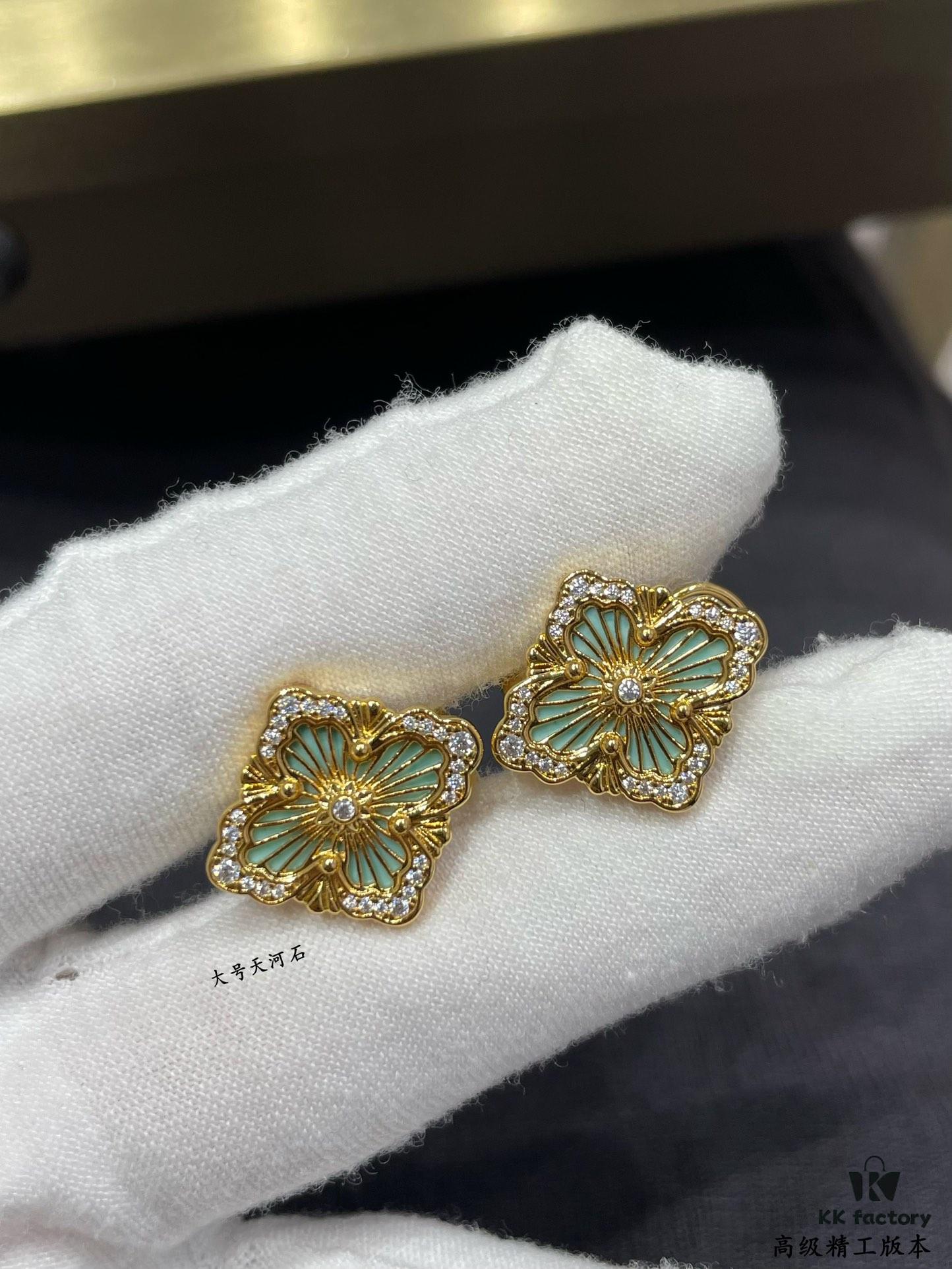 69301a6312f62673a6fad121 Buccellati Opera Grande Series Large Amazonite Earrings, Four-Leaf Clover Design with Renaissance Court Style