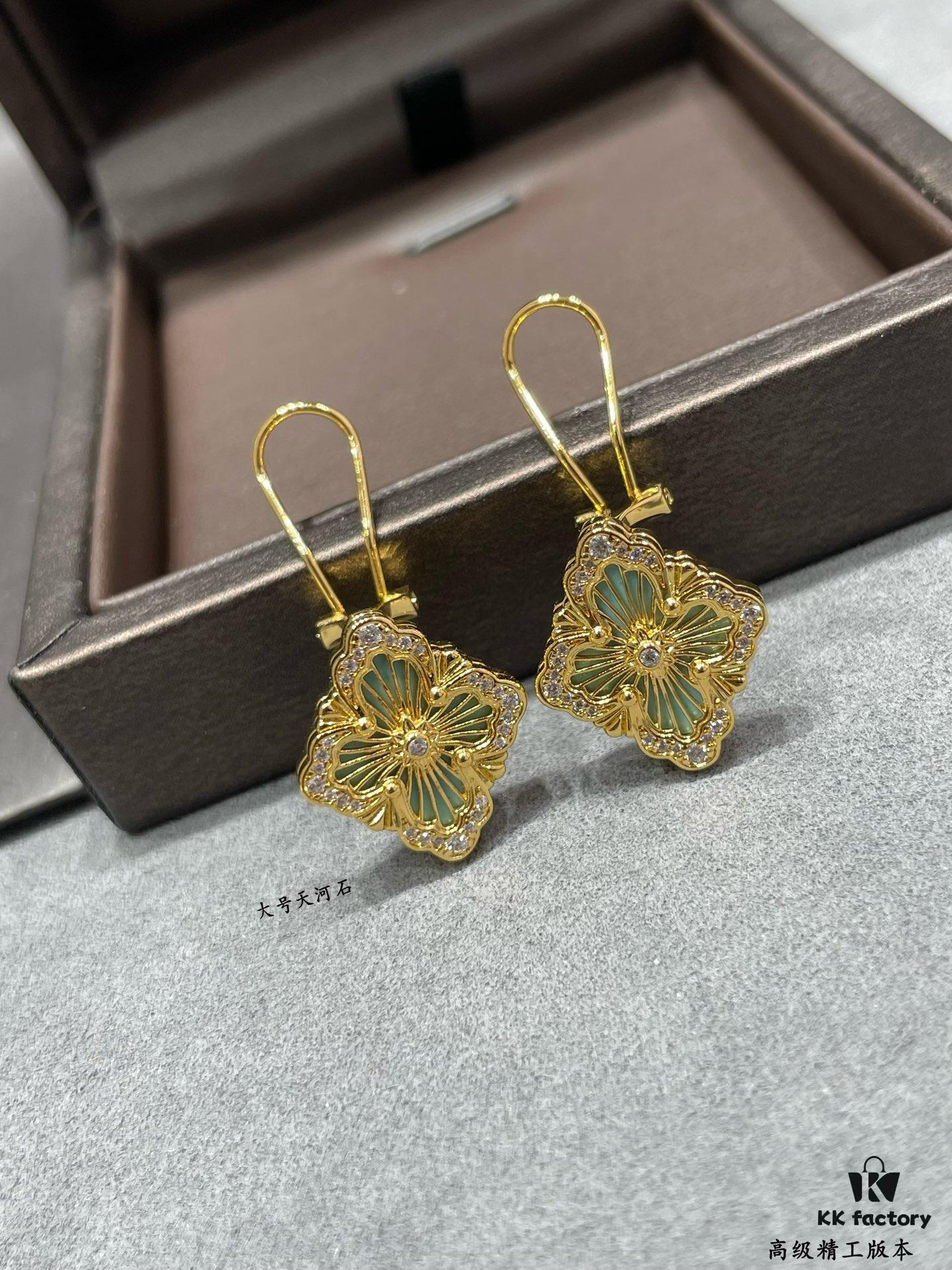 69301a6512f62673a6fad124 Buccellati Opera Grande Series Large Amazonite Earrings, Four-Leaf Clover Design with Renaissance Court Style