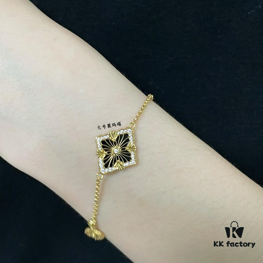69301a9912f62673a6fad161 Buccellati Large Opera Series Onyx Bracelet, Vintage Court-style Clover and Four-petal Shell Double-sided Necklace