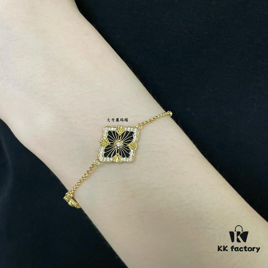 69301a9912f62673a6fad162 Buccellati Large Opera Series Onyx Bracelet, Vintage Court-style Clover and Four-petal Shell Double-sided Necklace