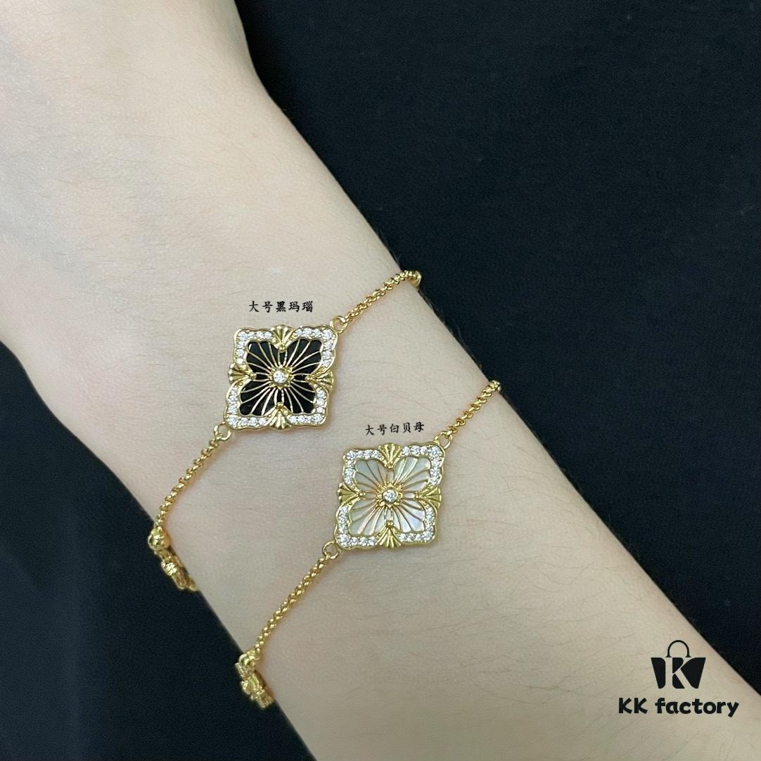 69301a9a12f62673a6fad163 Buccellati Large Opera Series Onyx Bracelet, Vintage Court-style Clover and Four-petal Shell Double-sided Necklace