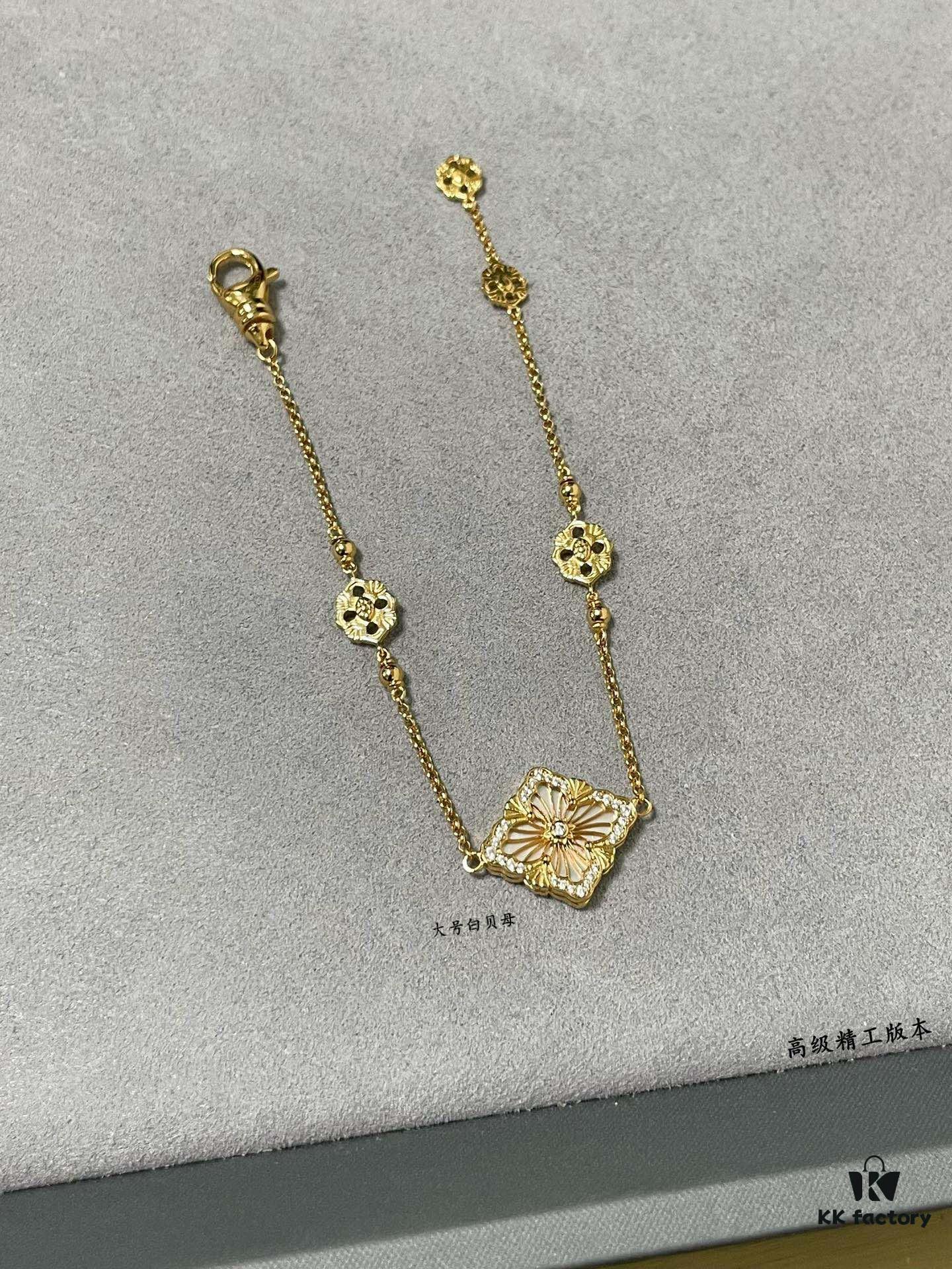 69301aa812f62673a6fad174 Buccellati Large Opera Series White Mother-of-Pearl Bracelet, Vintage Court Style Clover and Four-Petal Flower Double-Sided Necklace