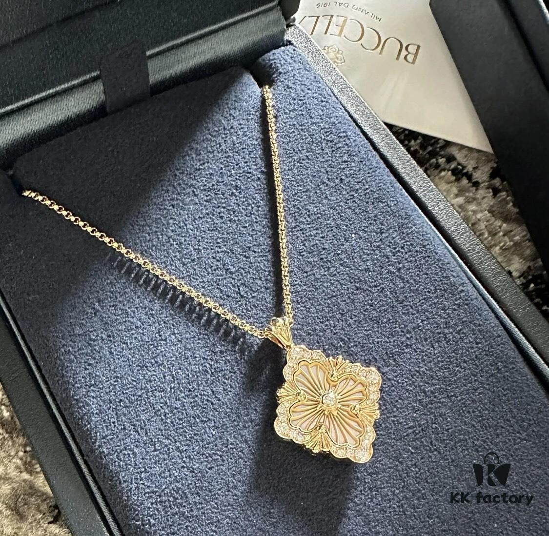 69301aef12f62673a6fad1c3 Buccellati Italian Luxury Jewelry Vintage Royal Style Diamond-Set Twisted Clover Shell Agate Chalcedony Reversible Necklace V Gold Material 18K Thick Gold Plating Original Chain End Original Clasp High Quality