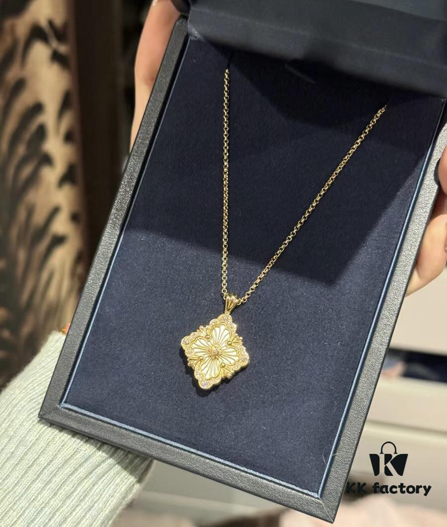 69301af312f62673a6fad1c6 Buccellati Italian Luxury Jewelry Vintage Royal Style Diamond-Set Twisted Clover Shell Agate Chalcedony Reversible Necklace V Gold Material 18K Thick Gold Plating Original Chain End Original Clasp High Quality