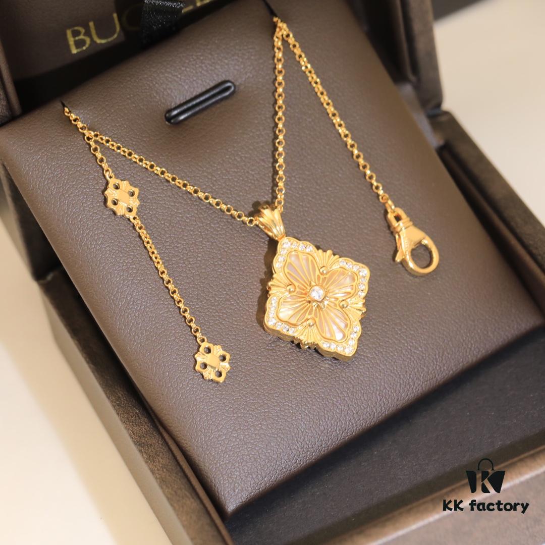 69301af712f62673a6fad1cb Buccellati Italian Luxury Jewelry Vintage Royal Style Diamond-Set Twisted Clover Shell Agate Chalcedony Reversible Necklace V Gold Material 18K Thick Gold Plating Original Chain End Original Clasp High Quality