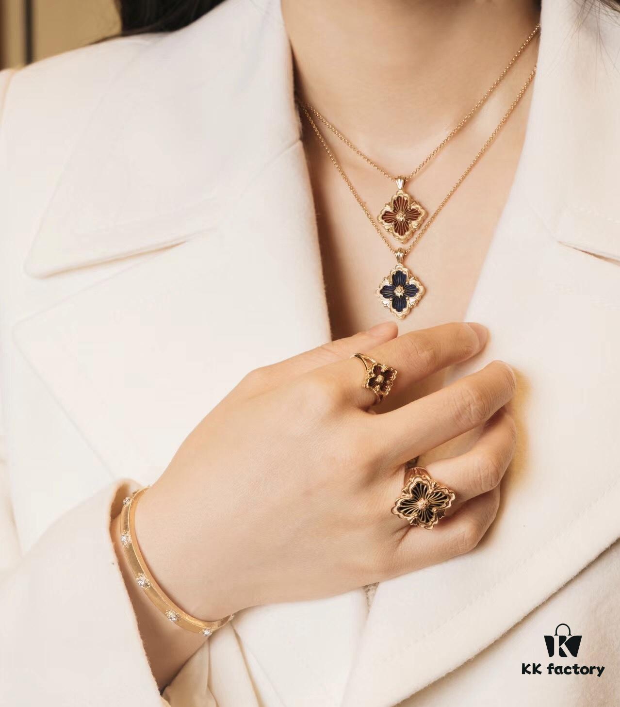 69301afa12f62673a6fad1cf Buccellati Italian Luxury Jewelry Vintage Court Style Diamond-Cut Clover Shell Agate Chalcedony Double-Sided Necklace V Gold Material 18K Thick Gold Plating Original Chain End Original Clasp High Quality