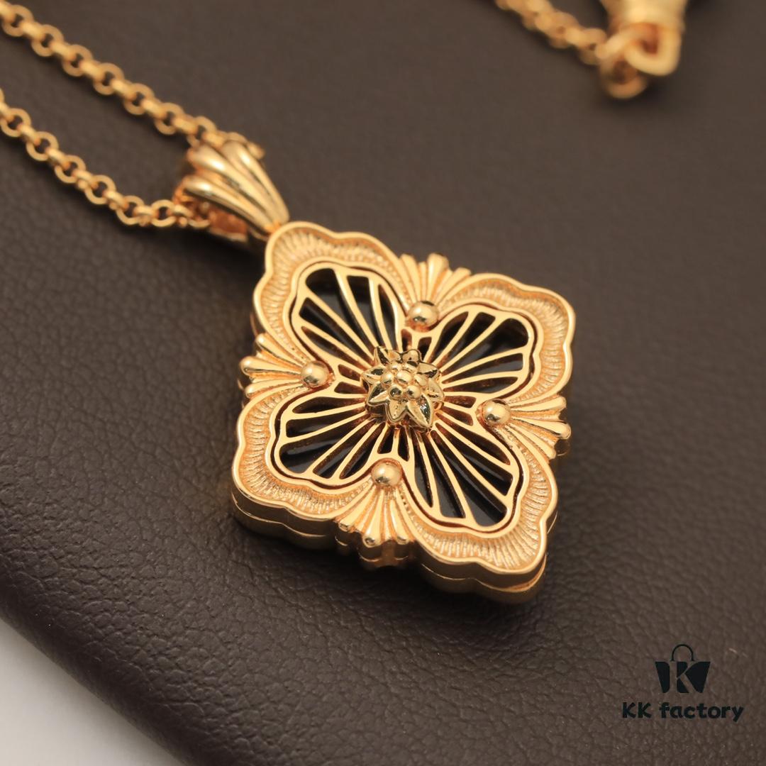 69301afc12f62673a6fad1d5 Buccellati Italian Luxury Jewelry Vintage Court Style Diamond-Cut Clover Shell Agate Chalcedony Double-Sided Necklace V Gold Material 18K Thick Gold Plating Original Chain End Original Clasp High Quality