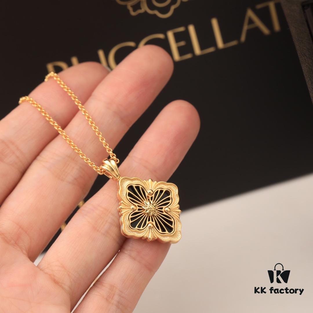 69301b0012f62673a6fad1d7 Buccellati Italian Luxury Jewelry Vintage Court Style Diamond-Cut Clover Shell Agate Chalcedony Double-Sided Necklace V Gold Material 18K Thick Gold Plating Original Chain End Original Clasp High Quality
