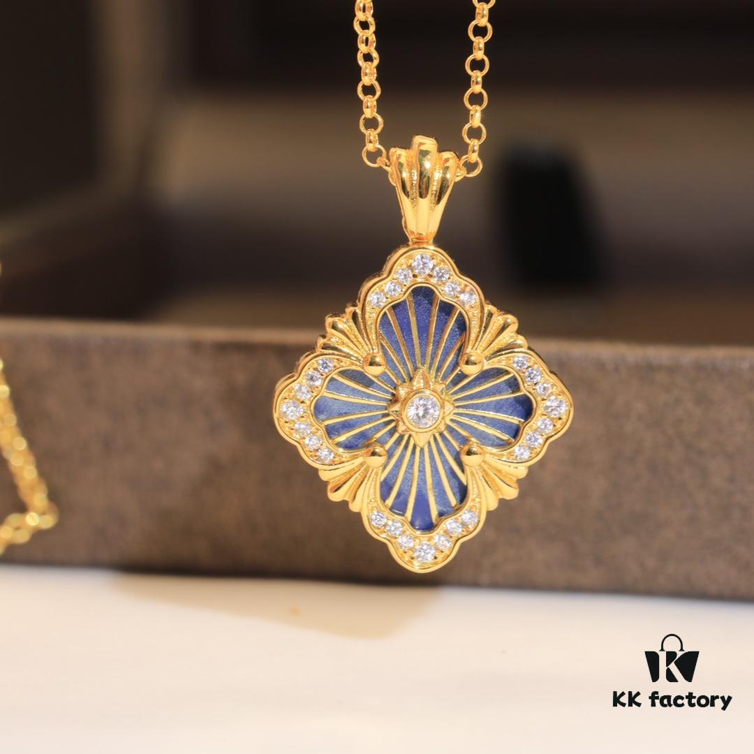 69301b0a12f62673a6fad1df Buccellati Italian Luxury Jewelry Vintage Royal Style Diamond-Cut Clover Shell Agate Chalcedony Double-Sided Necklace V Gold Material 18K Thick Gold Plating Original Chain End Original Clasp High Quality