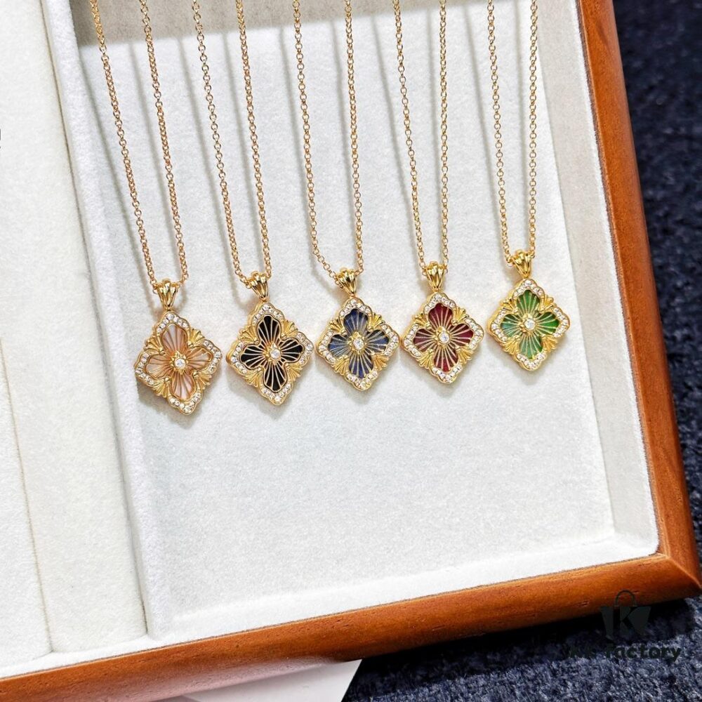 69301b2212f62673a6fad1f7 Buccellati Vintage Royal Style Diamond-Cut Four-Leaf Clover Shell Agate Chalcedony Double-Sided Necklace