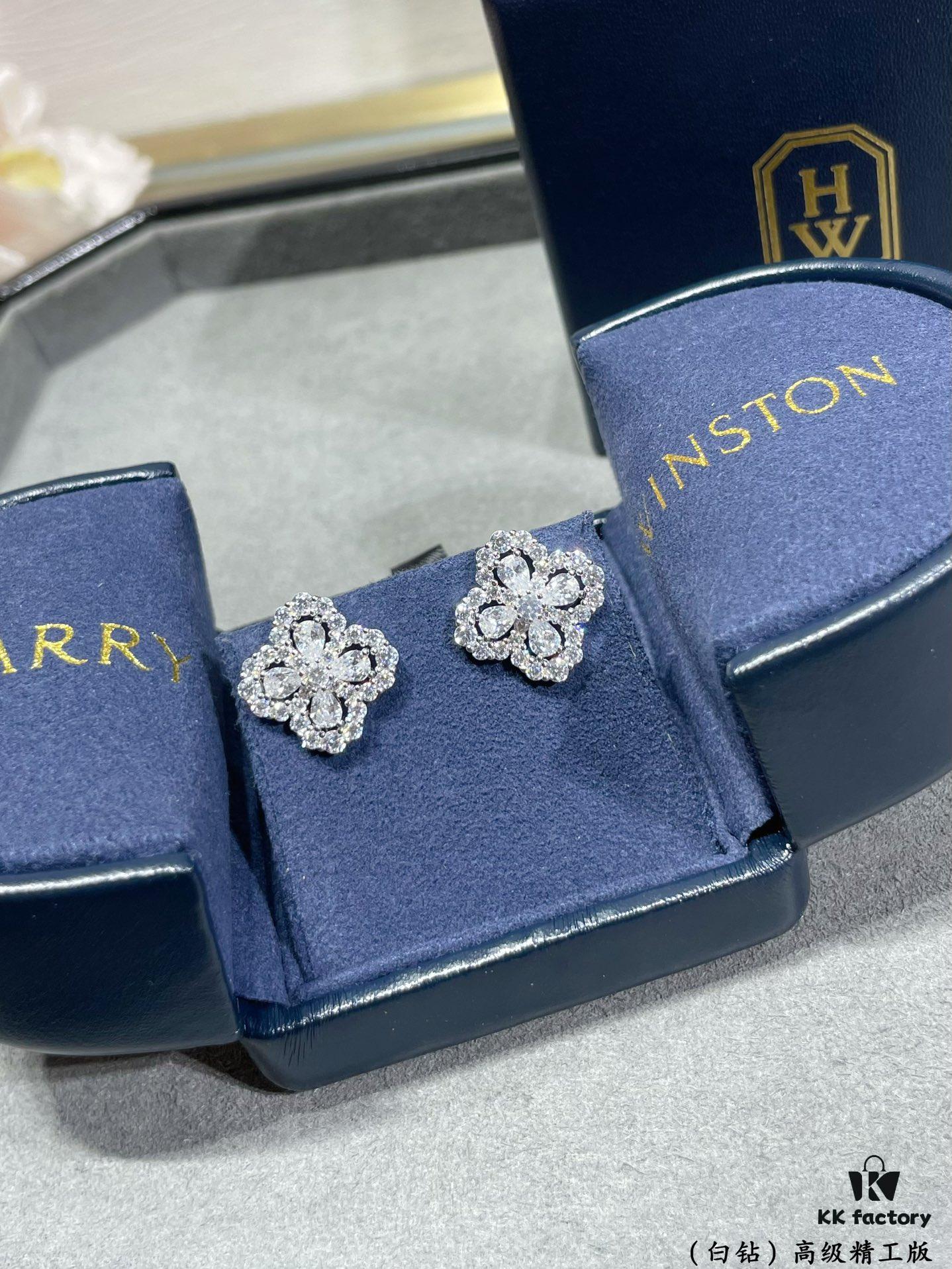 69301ba412f62673a6fad265 Harry Winston Diamond Links Full Diamond Clover Stud Earrings (White Diamonds)