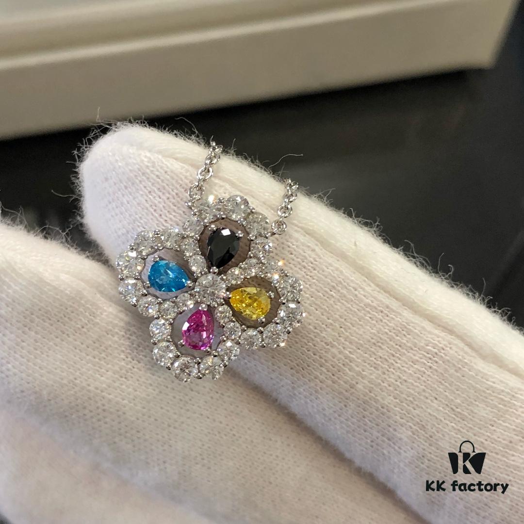 69301c1412f62673a6fad2b4 HW Diamond Loop Series Gemstone Necklace in S925 Sterling Silver with Thick Gold Plating, Clover Pendant with Multi-Color Stones and Zircon Accents