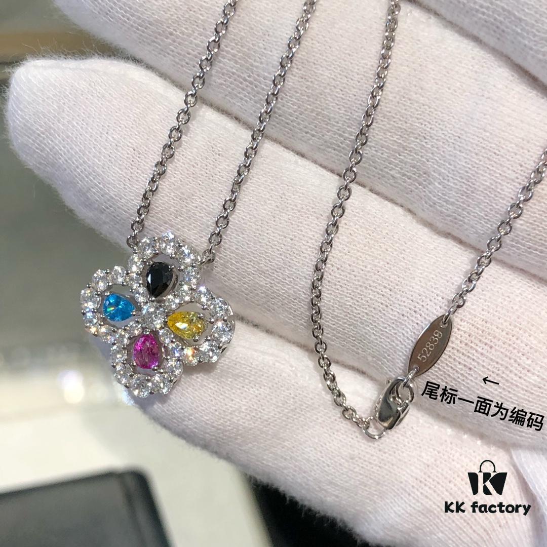69301c1512f62673a6fad2b6 HW Diamond Loop Series Gemstone Necklace in S925 Sterling Silver with Thick Gold Plating, Clover Pendant with Multi-Color Stones and Zircon Accents