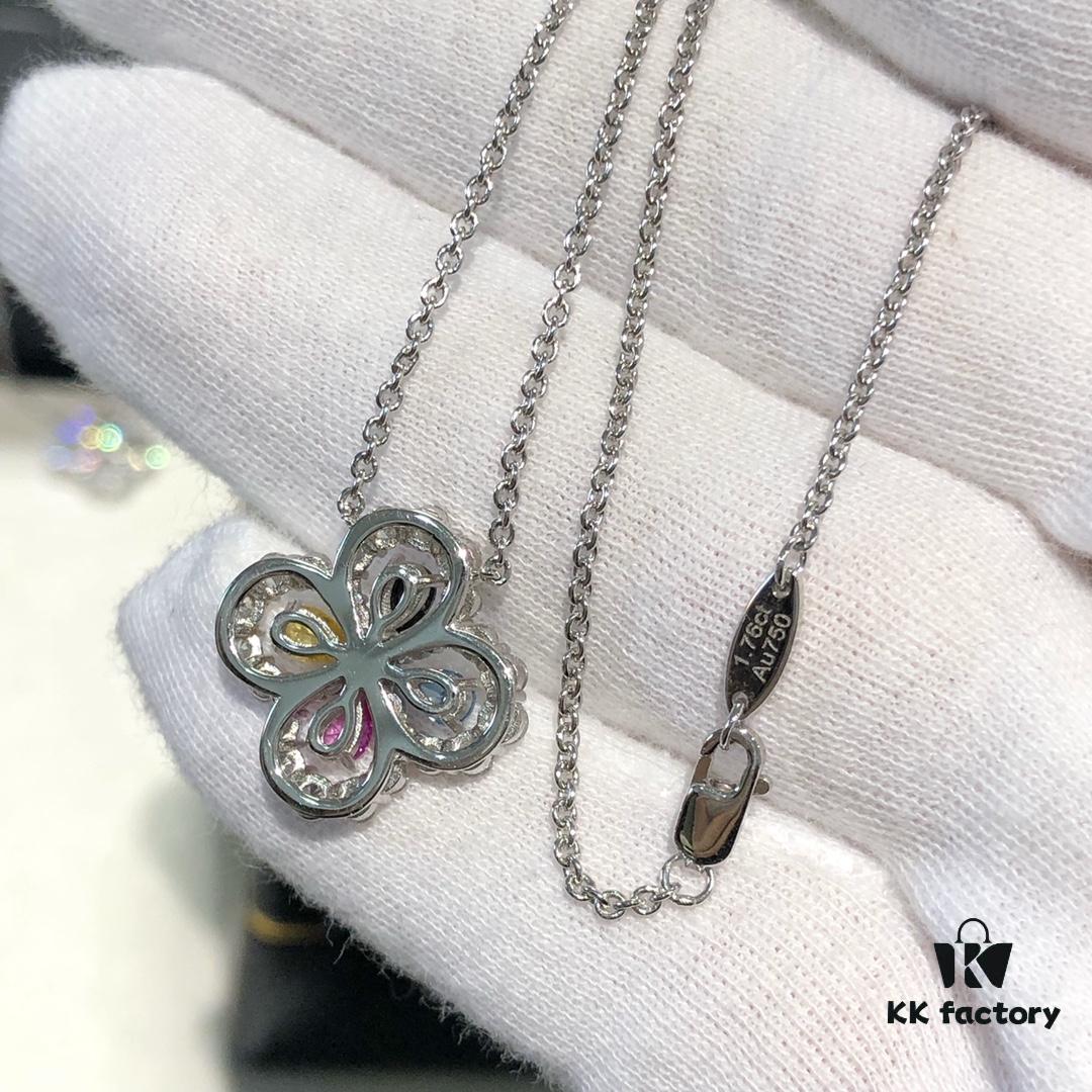 69301c1612f62673a6fad2b7 HW Diamond Loop Series Gemstone Necklace in S925 Sterling Silver with Thick Gold Plating, Clover Pendant with Multi-Color Stones and Zircon Accents