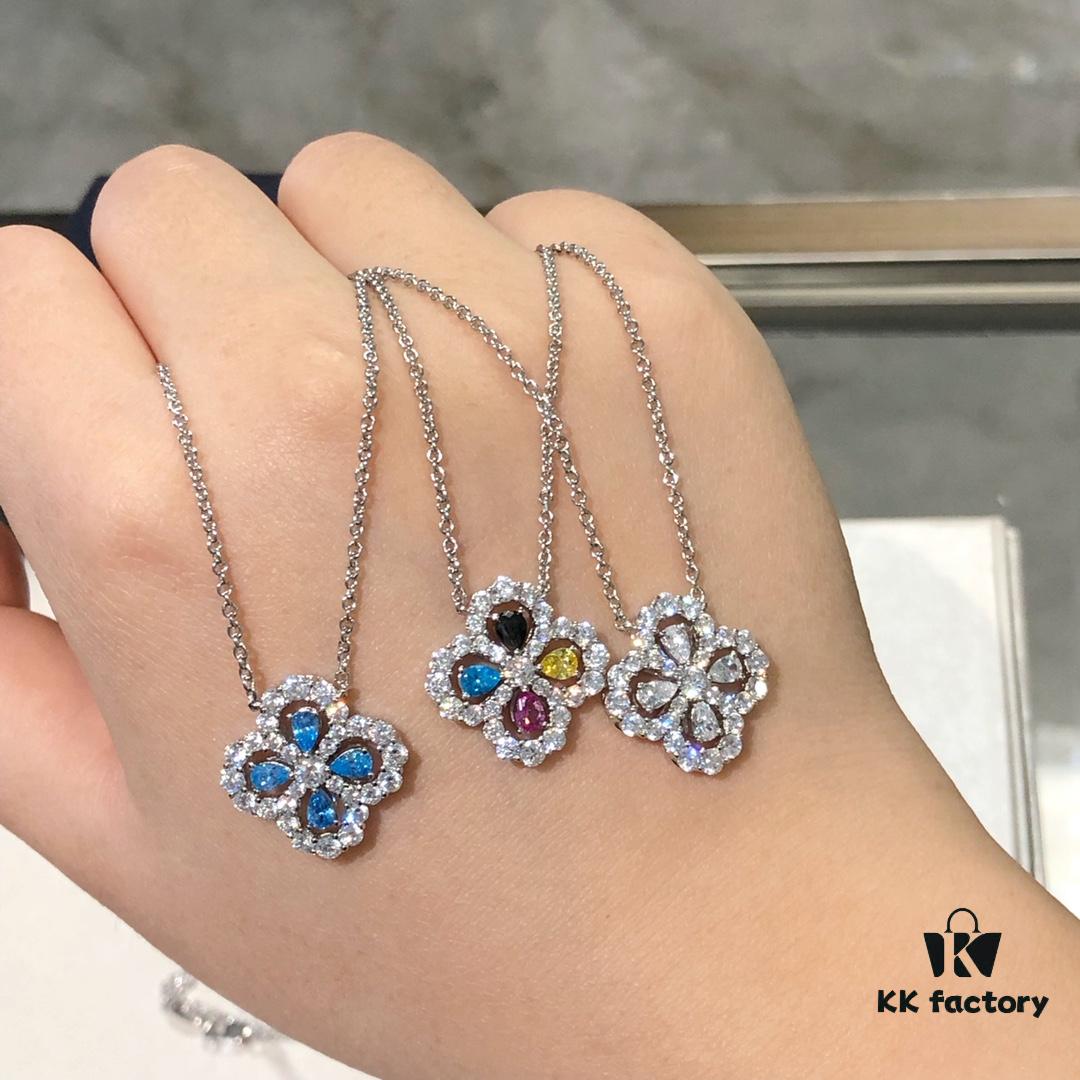 69301c1912f62673a6fad2b9 HW Diamond Loop Series Gemstone Necklace in S925 Sterling Silver with Thick Gold Plating, Clover Pendant with Multi-Color Stones and Zircon Accents