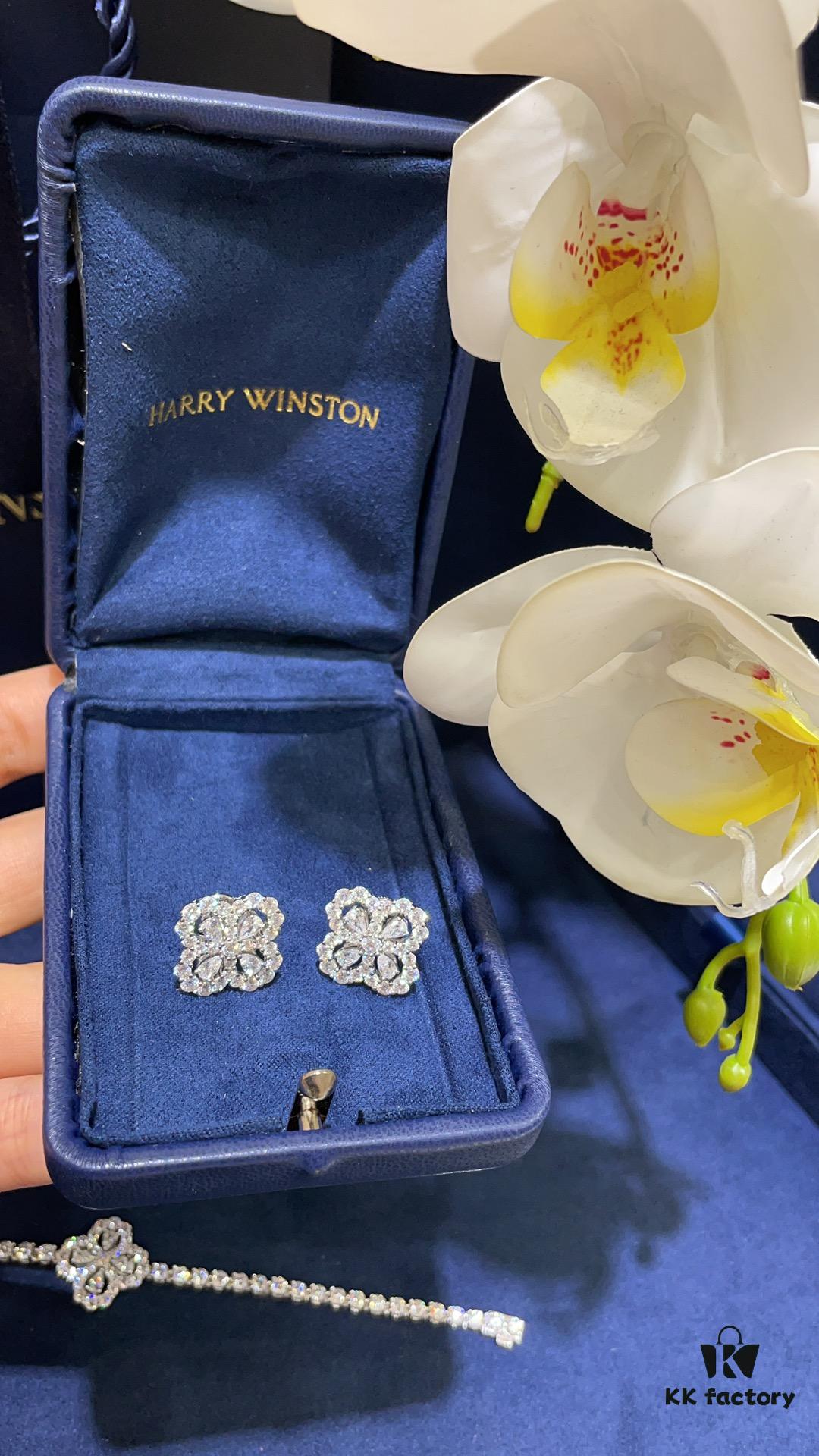 Harry Winston New Style Luxurious Clover Diamond Stud Earrings