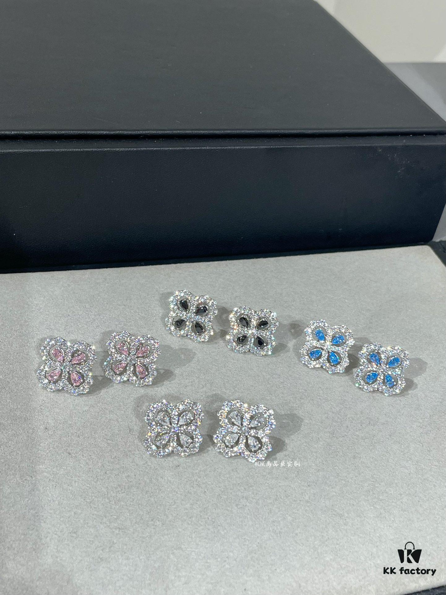 69301c4012f62673a6fad2de HW Diamond Loop Clover Stud Earrings, ZP Development Version! Crafted in S925 Sterling Silver with Thick Gold Plating
