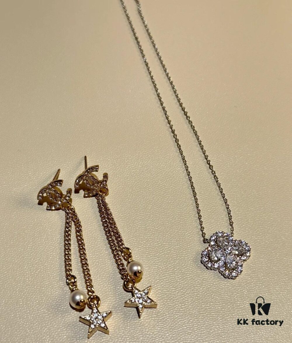 69301c7b12f62673a6fad31c Chanel Star Tassel Earrings and Hw Clover Necklace