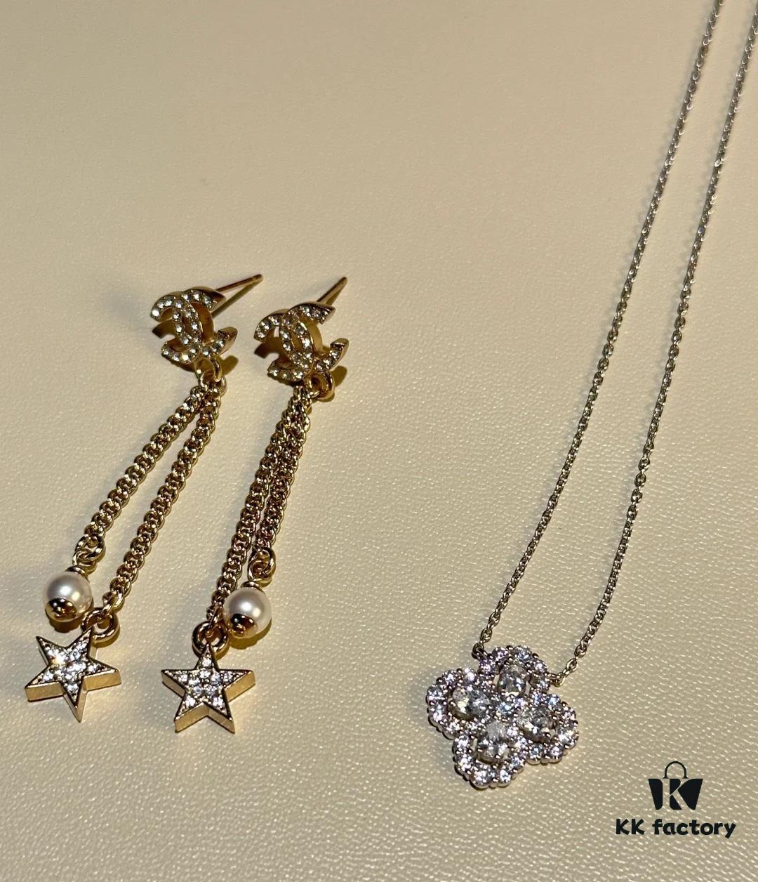 Chanel Star Tassel Earrings and Hw Clover Necklace