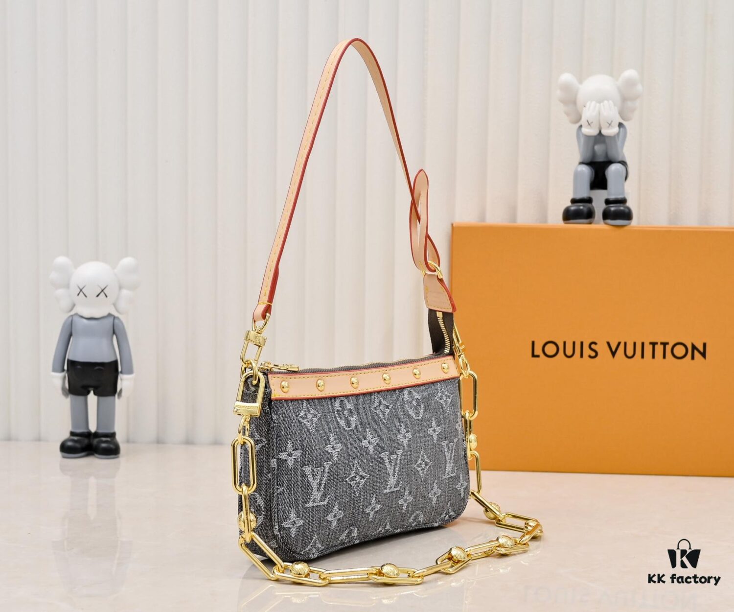 M13404 Denim Coated Canvas Pochette Accessoires Bag with Multicolored Monogram Pattern