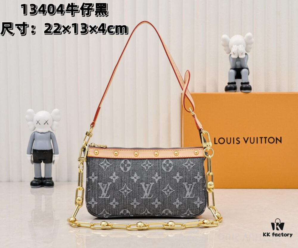6930204c12f62673a6fad73c M13404 Denim Coated Canvas Pochette Accessoires Bag with Multicolored Monogram Pattern