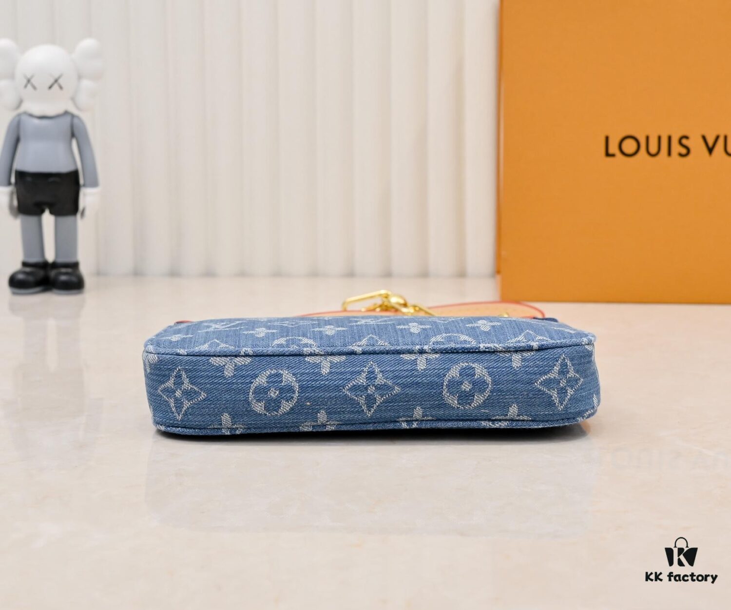 M13404 Denim Coated Canvas Pochette Accessoires Bag with Multicolor Monogram Pattern