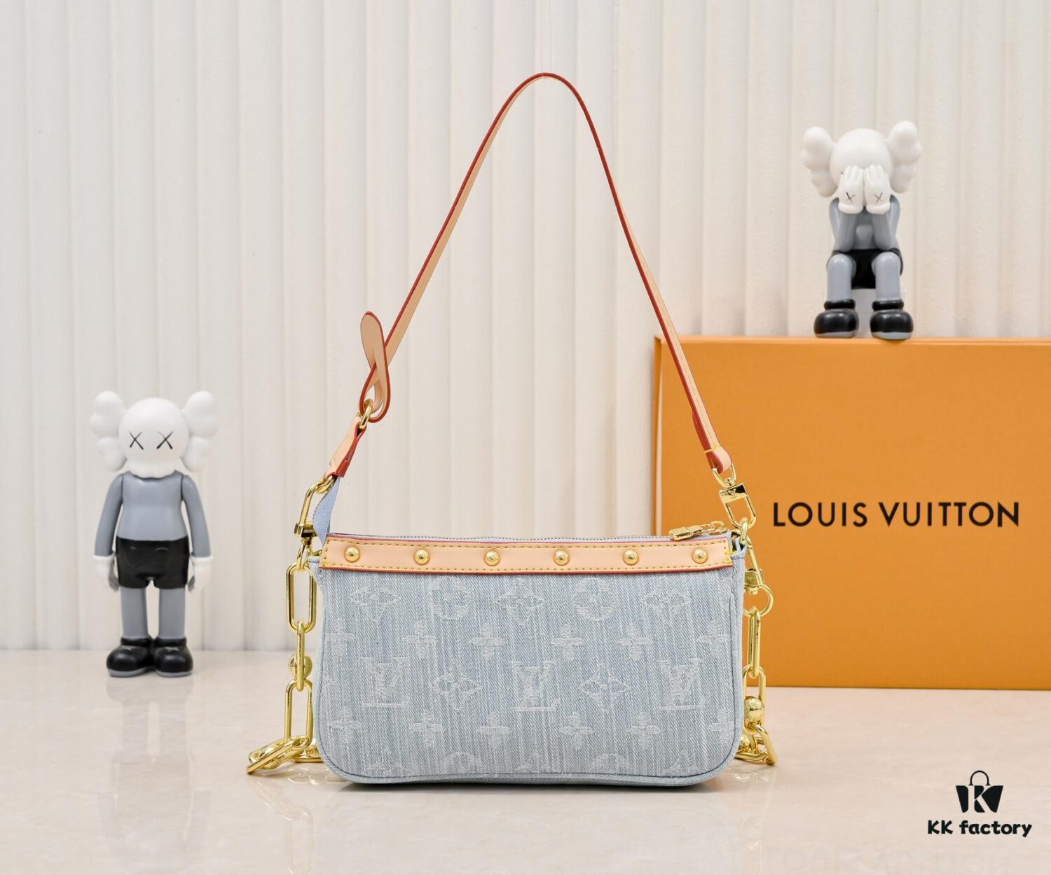 M13404 Denim Coated Canvas Pochette Accessoires Bag with Multicolored Monogram Pattern