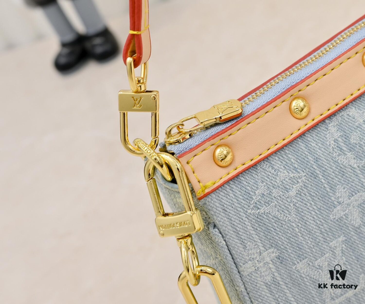 M13404 Denim Coated Canvas Pochette Accessoires Bag with Multicolored Monogram Pattern