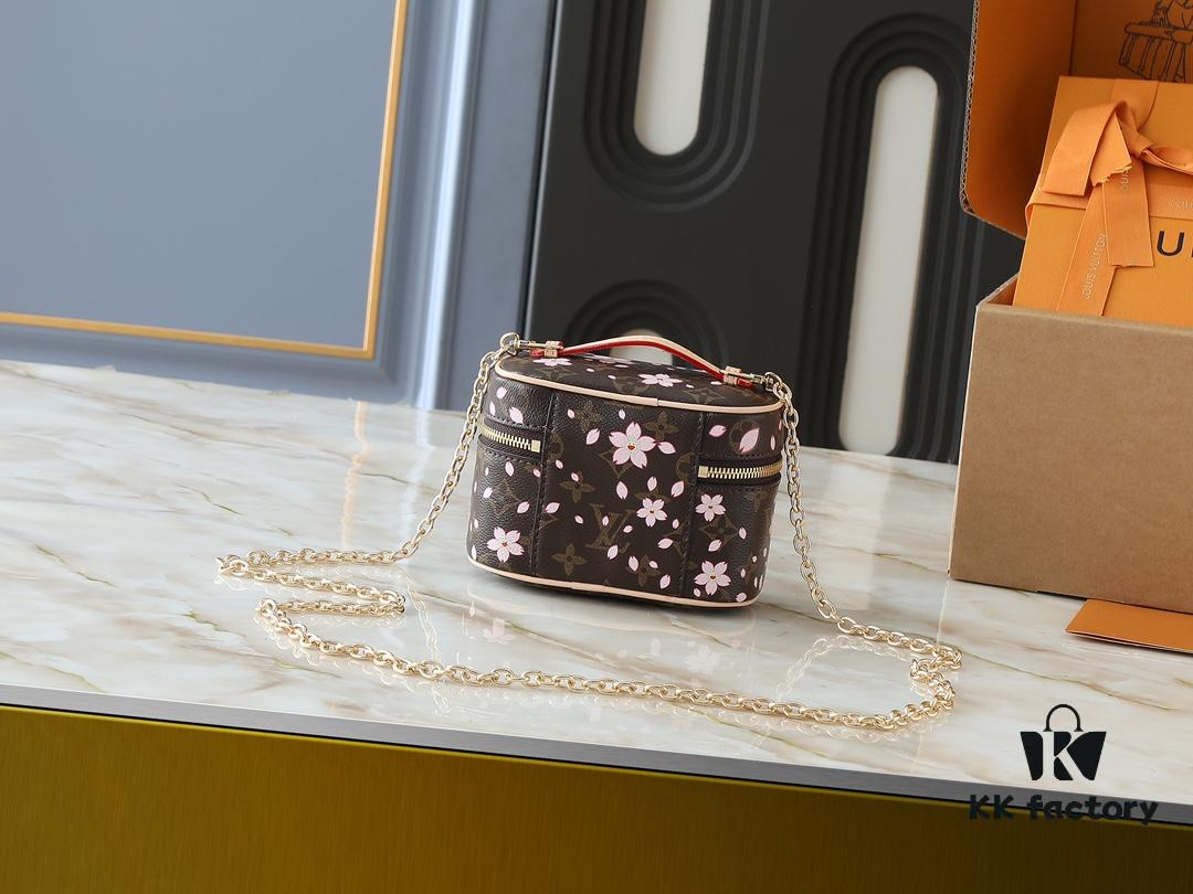 6930220712f62673a6fad955 Upgraded Original M42265 M14181 M44495 M44936 M42263 Nice Cosmetic Pouch Made of Monogram Coated Canvas with Rounded Silhouette Inspired by Trunk Design, Cherry Blossom Pattern Exudes the Joyful Spirit of Louis Vuitton x Takashi Murakami Reimagined Collection, Cowhide Leather Handle Highlights Exquisite Craftsmanship, Double Zipper Closure Securely Stores Daily Essentials