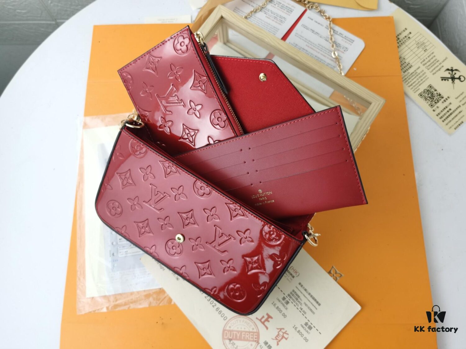 6930238512f62673a6fada8e Replica High-Quality Full Steel Hardware Embossed Patent Leather Louis Vuitton Felicie Handbag