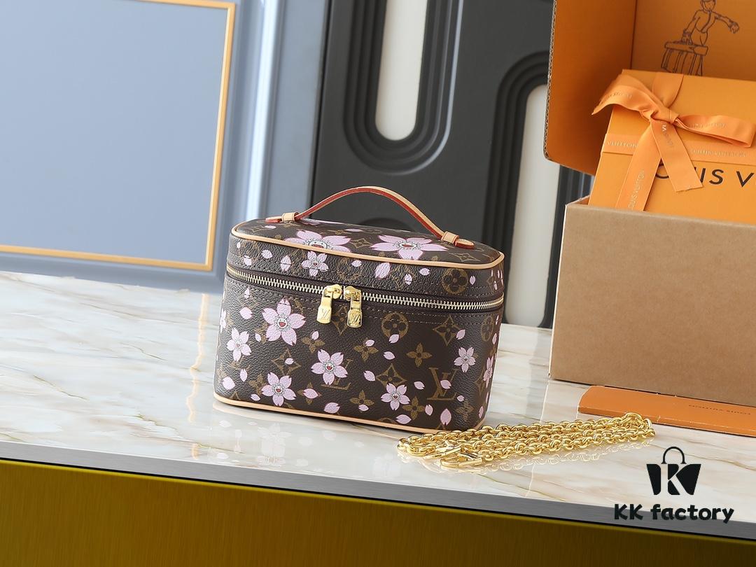 693023e712f62673a6fadae7 Upgraded Original M14181 M44495 Nice Mini Cosmetic Case Made of Monogram Coated Canvas with Rounded Silhouette and Cherry Blossom Pattern from the Louis Vuitton x Takashi Murakami Reimagined Collection, Featuring Cowhide Leather Handle and Double Zipper Closure